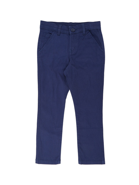 

Pantaloons Junior Boys Blue Regular Fit Solid Regular Trousers