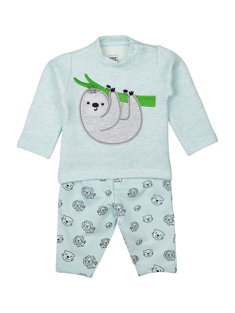 

MeeMee Boys Blue Self Design Applique Detailed Top with Trousers