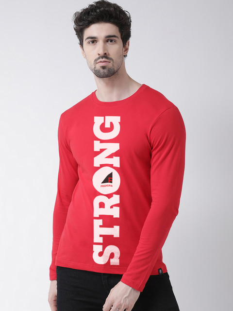 

Friskers Men Red Printed Round Neck T-shirt