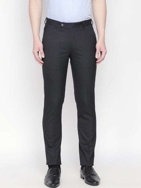 

Solemio Men Black Slim Fit Solid Formal Trousers