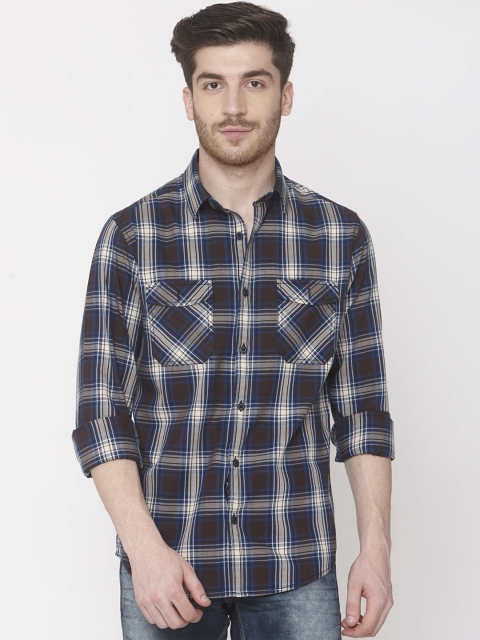 

Mufti Men Brown & Blue Slim Fit Checked Casual Shirt