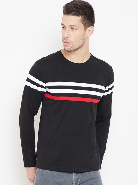 

GRITSTONES Men Black Striped Round Neck T-shirt