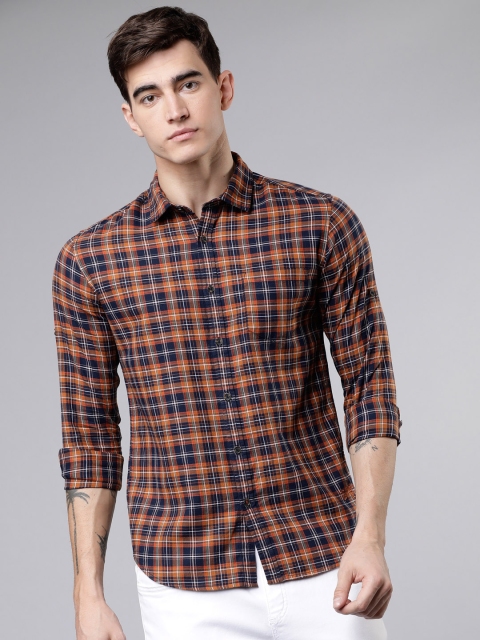 

Ecko Unltd Men Navy Blue & Brown Slim Fit Checked Casual Shirt