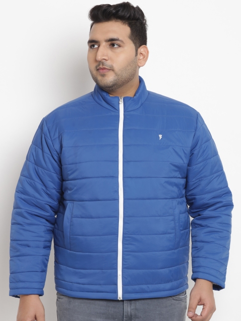 

John Pride Plus Size Men Blue Solid Padded Jacket