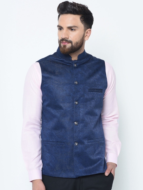 

TAG 7 Men Blue Woven Design Nehru Jacket