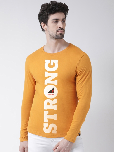 

Friskers Men Mustard Yellow Printed Round Neck T-shirt