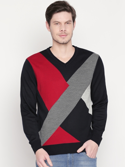 

BYFORD by Pantaloons Men Navy Blue & Red Colourblocked Sweater