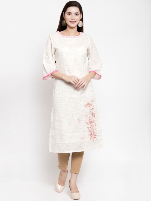 

Kiaasa Women Off-White Checked Straight Kurta