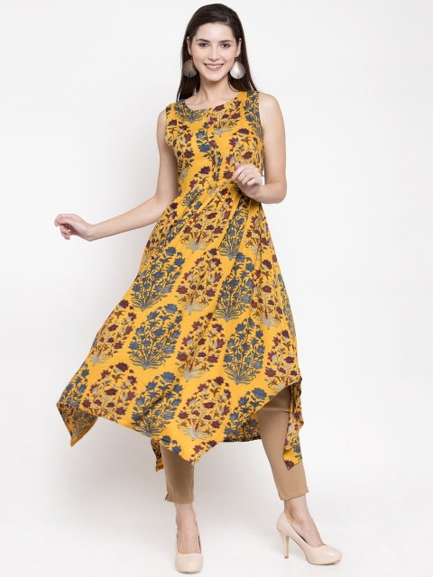 

Kiaasa Women Yellow Printed A-Line Kurta