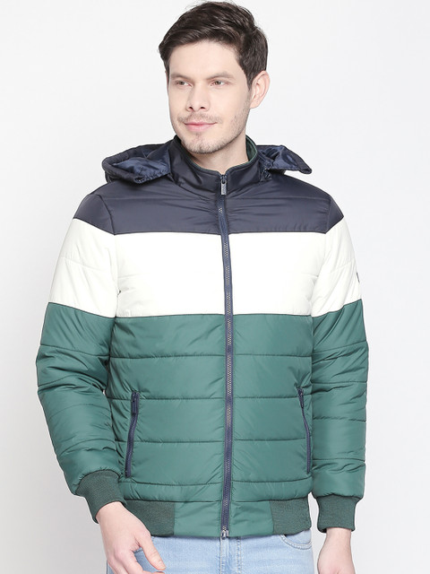

BYFORD by Pantaloons Men Green & White Colourblocked Jacket