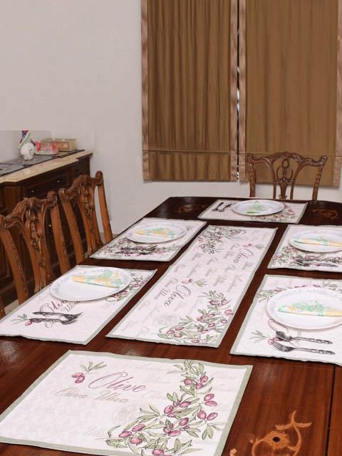 

Avira Home Set of 7 Pink & Green Printed Jaquard Table Placemats With Runner