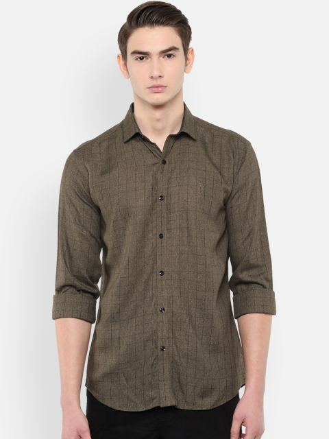 

V Dot Men Olive Green Slim Fit Checked Casual Shirt