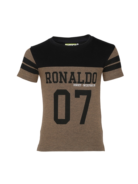 

HELLCAT Boys Camel Brown Printed Round Neck T-shirt