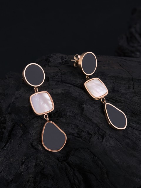

E2O Gold-Plated & Black Contemporary Drop Earrings