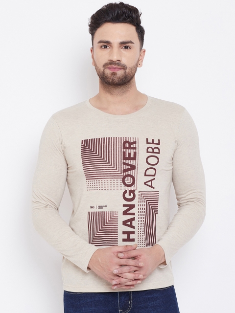 

Adobe Men Beige & Maroon Printed Round Neck T-shirt