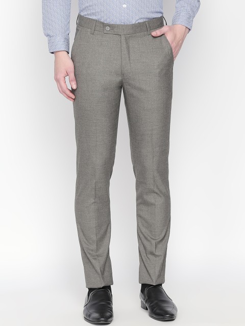 

Solemio Men Grey Slim Fit Self Design Formal Trousers