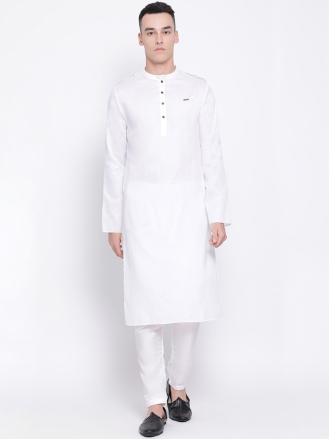 

DEVOILER Men White Solid Straight Kurta