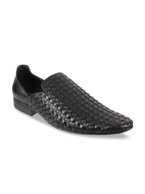 

Mochi Men Black Textured Formal Leather Slip-Ons