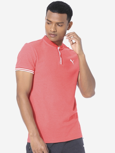 

Puma Men Pink Solid Mandarin Collar VK Pique Badge Polo T-shirt