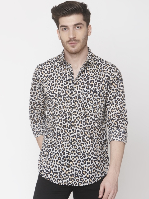

Mufti Men White & Khaki Slim Fit Animal Print Casual Shirt