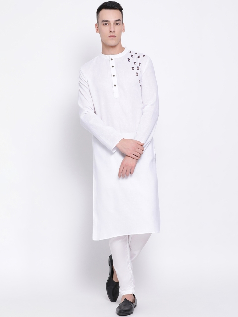 

DEVOILER Men White Solid Straight Kurta