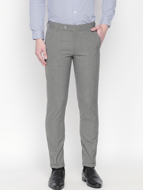 

Solemio Men Grey Slim Fit Self Design Formal Trousers