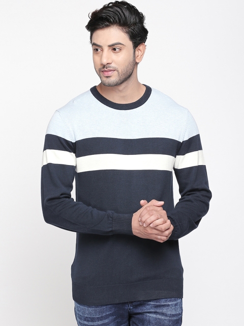 

BYFORD by Pantaloons Men Navy Blue & White Striped Sweater