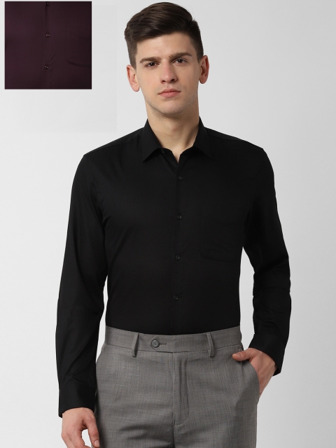 

Peter England Men Burgundy & Black Pack Of 2 Slim Fit Solid Formal Shirt