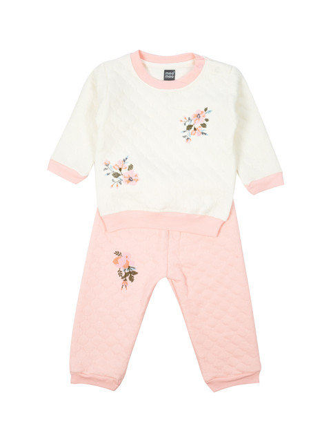 

MeeMee Kids Pink & White Self Design T-shirt with Trousers