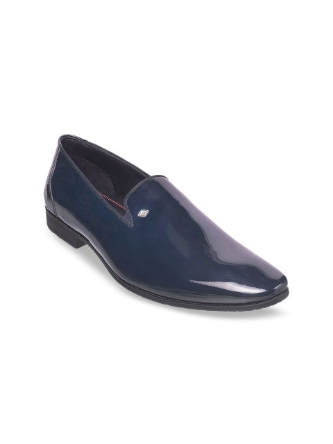 

Mochi Men Blue Solid Formal Leather Slip-Ons