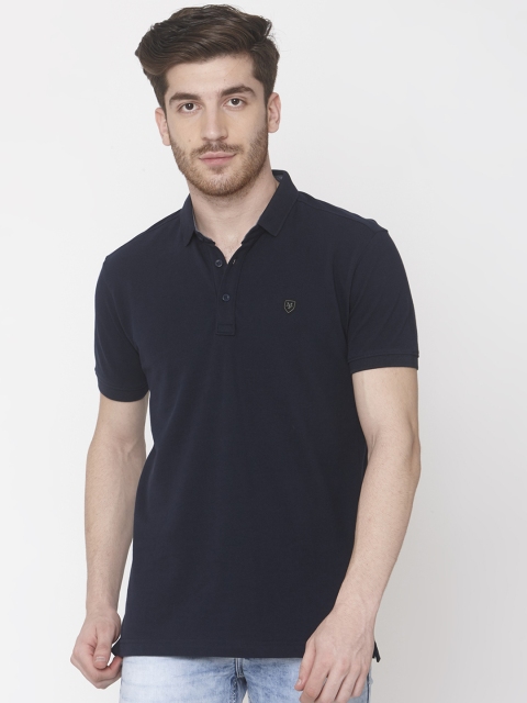 

Mufti Men Navy Blue Solid Polo Collar T-shirt
