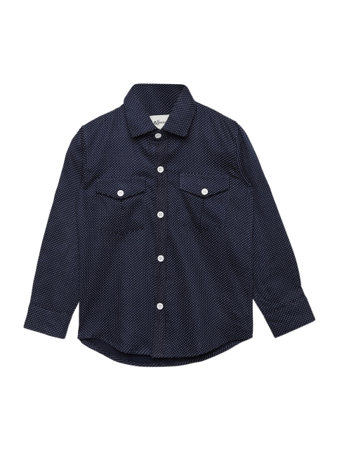 

Aj DEZInES Boys Navy Blue Regular Fit Printed Casual Shirt