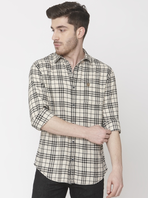

Mufti Men Beige & Black Checked Slim Fit Casual Shirt