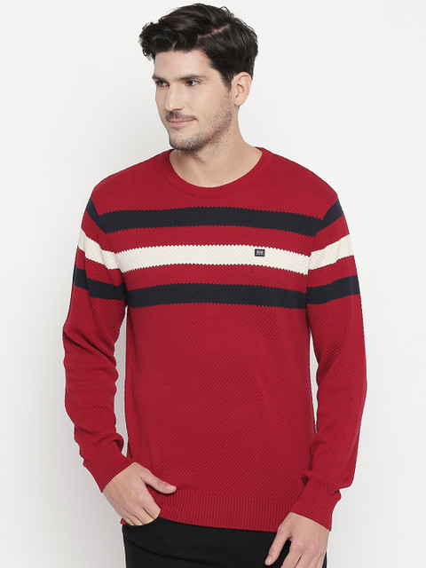 

BYFORD by Pantaloons Men Red & Black Striped Sweater