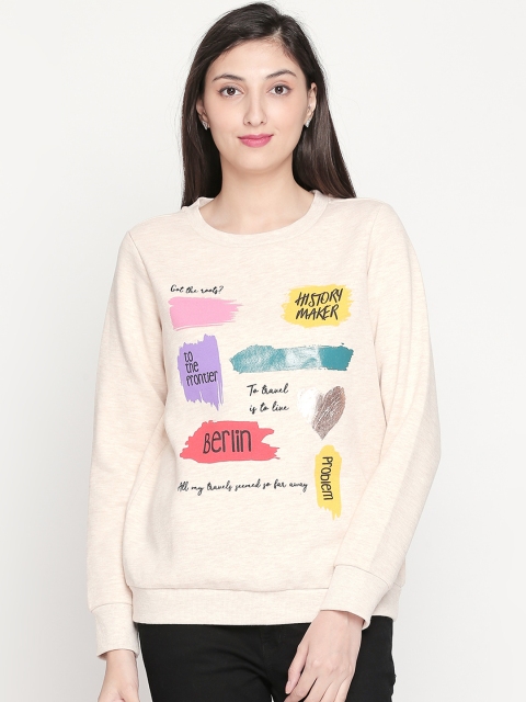 Honey by Pantaloons Women Beige & Black Printed Sweatshirt