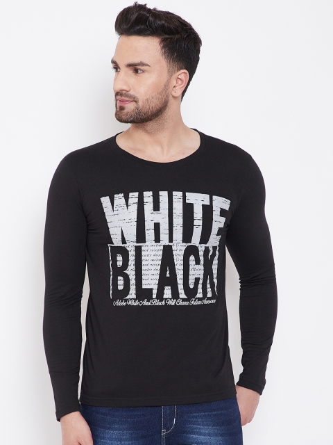 

Adobe Men Black & White Printed Round Neck T-shirt
