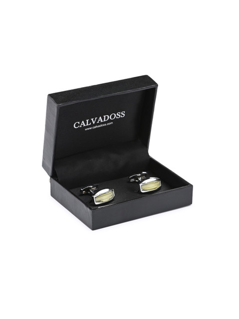 

Calvadoss Silver-Plated & Yellow Geometric Cufflinks