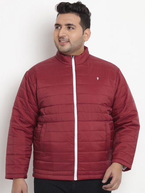 

John Pride Plus Size Men Maroon Solid Puffer Jacket