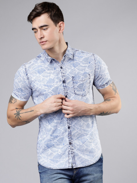 

LOCOMOTIVE Men Blue & White Slim Fit Printed Casual Shirt