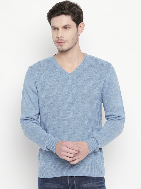 

RICHARD PARKER by Pantaloons Men Blue Self Design Pullover Sweater