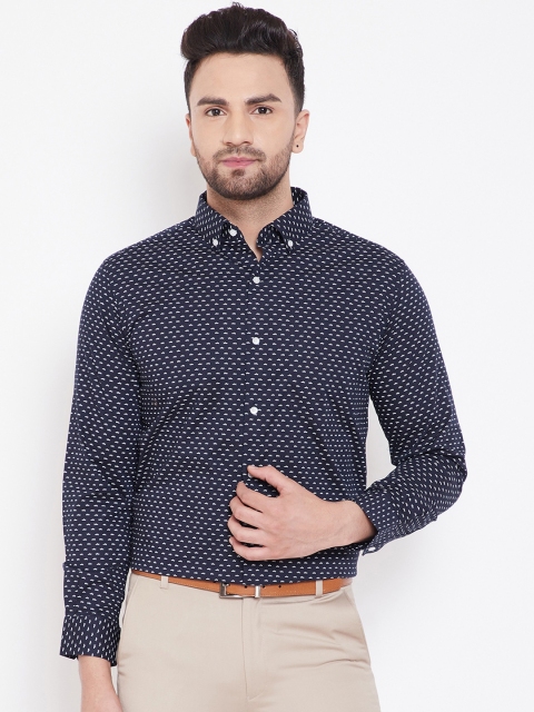 

Canary London Men Navy Blue Smart Slim Fit Printed Semiformal Shirt