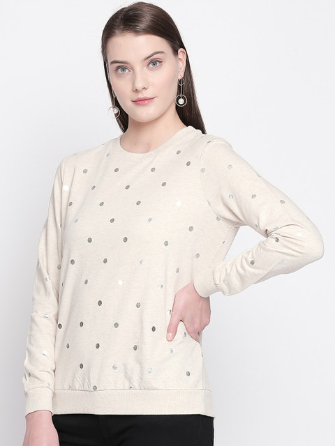 

Honey by Pantaloons Women Beige & Silver-Coloured Printed Sweatshirt