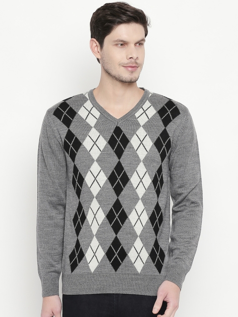 

RICHARD PARKER by Pantaloons Men Grey Melange & Black Self Design Pullover Sweater
