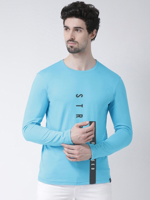 Friskers Men Blue Printed Round Neck T-shirt