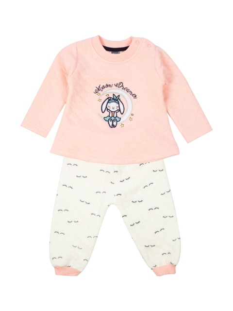 

MeeMee Kids Peach-Coloured & White Printed T-shirt with Trousers
