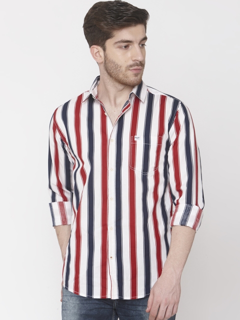 

Mufti Men White & Red Slim Fit Striped Casual Shirt