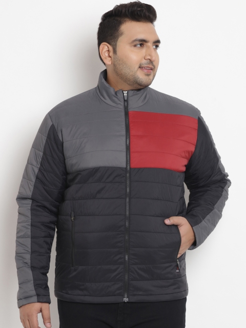 

John Pride Plus Size Men Black Red Colourblocked Padded Jacket