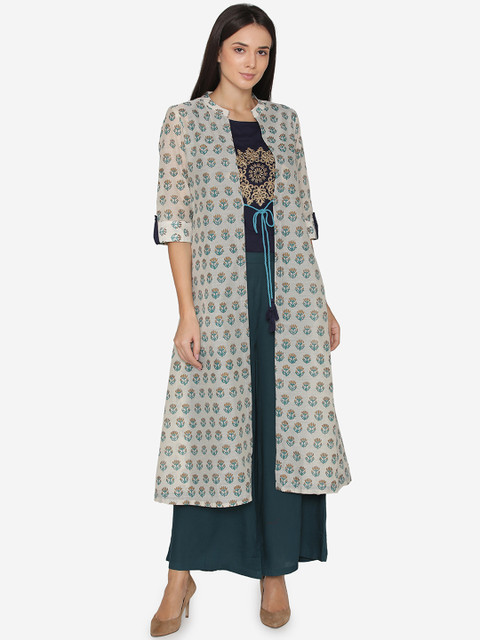 

Laabha Women Navy Blue Printed Kurta with Palazzos