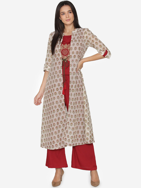 

Laabha Women Red Printed Kurta with Palazzos