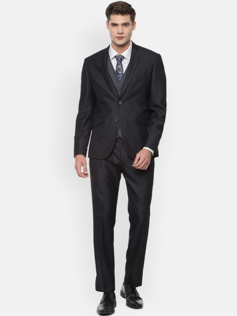 

V Dot Men Black Checked Slim Fit Single-Breasted Formal Suit